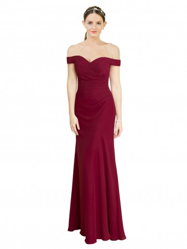 Off the Shoulder Long Chiffon Prom Dress with Pleats