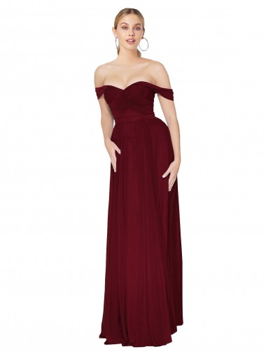 Shirred Sweetheat Neckline Off the Shoulder Long Chiffon Prom Dress