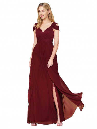 Off the Shoulder Long Chiffon Prom Dress with Side Slit