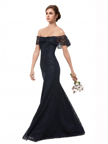 Off the Shoulder Long Lace Prom Dress with Flutter Sleeves