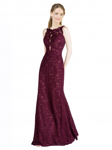 Long Lace Prom Dress with Peekaboo Bodice and Keyhole Back
