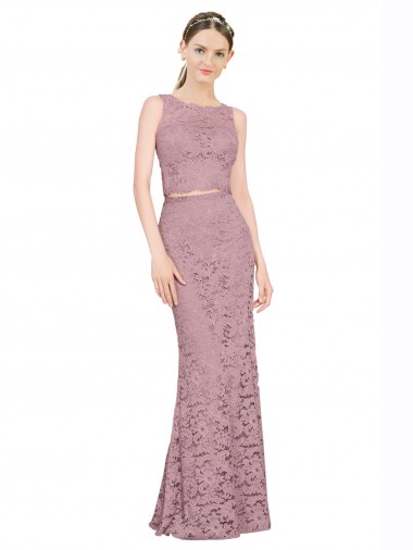 Sleeveless Crop Top High Neck Mermaid Lace Prom Dress