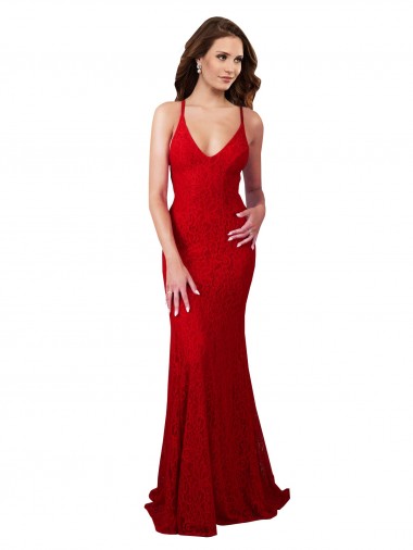 Low Back V-Neckline Floor Length Lace Prom Dress