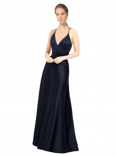 Sexy Satin Prom Dress with Deep V-Neckline and Strappy Back
