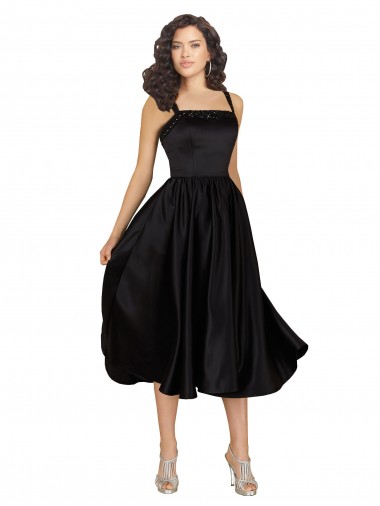 Short Square Neck Satin Cocktail Prom Dress / Homecoming Dress with Beading
