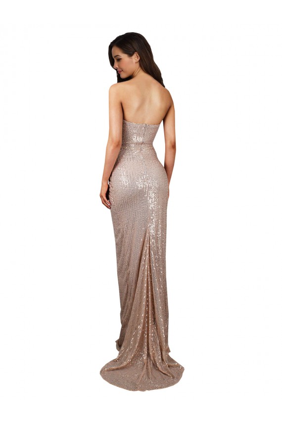 High Slit Scoop Neck Long Sequin Prom Dress