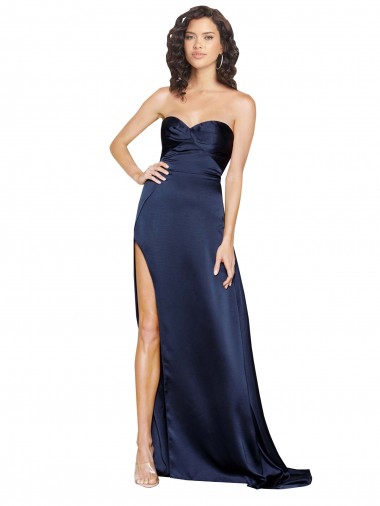 Knotted Sweetheart Silky Satin Prom Dress with High Side Split