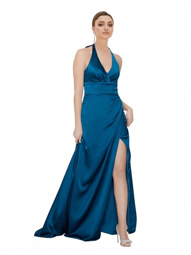 Halter Neck Silky Satin Prom Dress