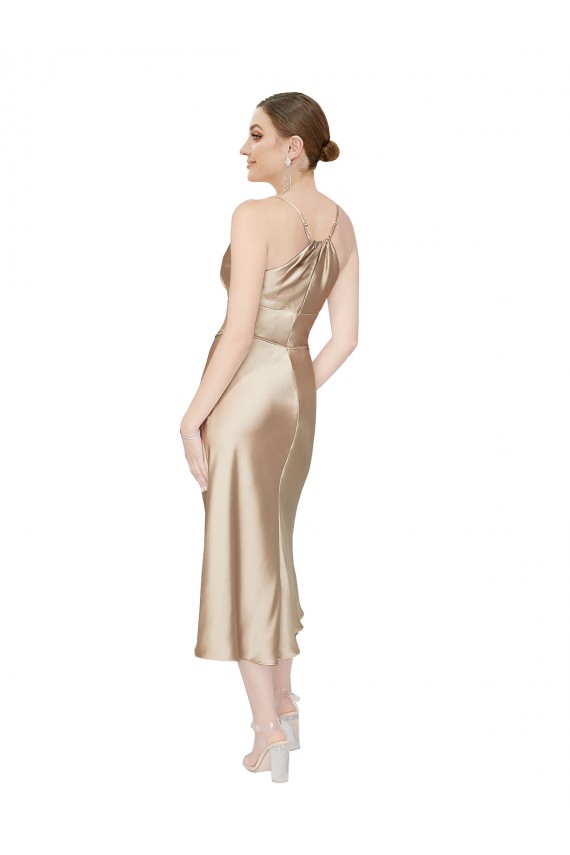 Empire Waist Silky Satin Midi Length Cocktail Dress / Prom Dress
