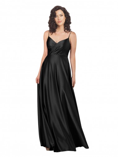 Full Length V-Neckline Silky Satin Prom Dress with Full Skirt