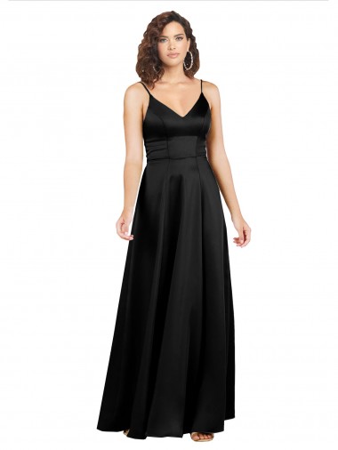 Silky Satin Floor-Length Long Prom Dress with V-Neckline