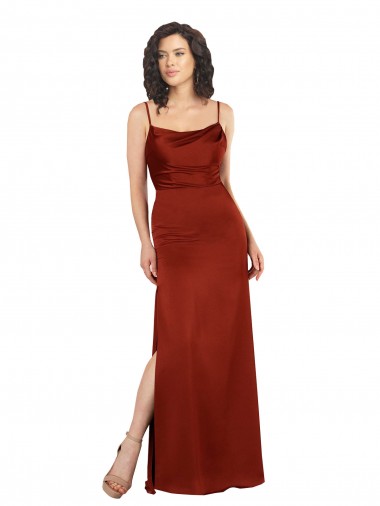 Floor-Length Silky Satin Prom Dress with Skirt Slit