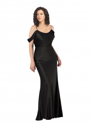 Off the Shoulder Sleeves Silky Satin Prom Dress with Skirt Slit