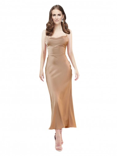 Cowl Neck Silky Satin Midi Length Cocktail Prom Dress / Homecoming Dress Low Back