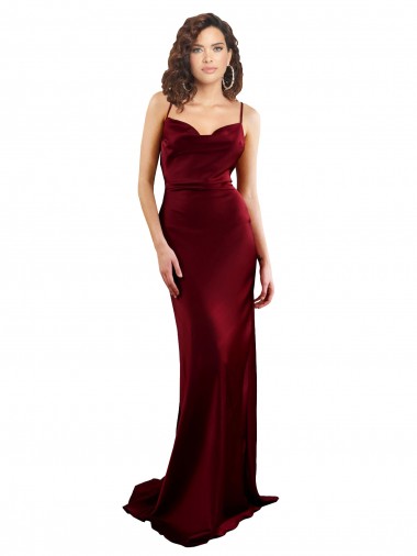 Cowl Neck Long Criss Cross Open Back Silky Satin Prom Dress