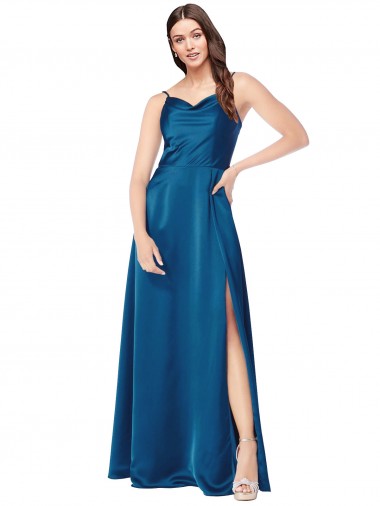 Cowl Neck Salky Satin Prom Dress
