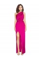 One Shoulder Long Full Length Silky Satin Prom Dress with Front Side Split