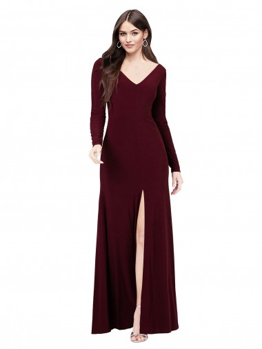 Long Sleeves Spandex Prom Dress with Front Slit