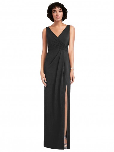 Draped Wrap Maxi Spandex Prom Dress with Front Slit
