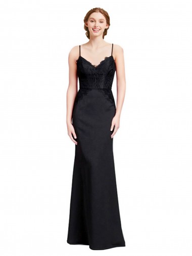 Long Chiffon Prom Dress with Lace Bodice and Curved V-Neckline