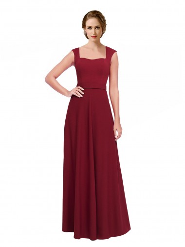 Square Neck Subtle Cap Sleeeves Crepe Prom Dress
