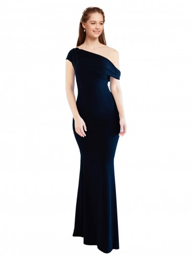 Draped Off the Shoulder Fitted Crepe Prom Dress