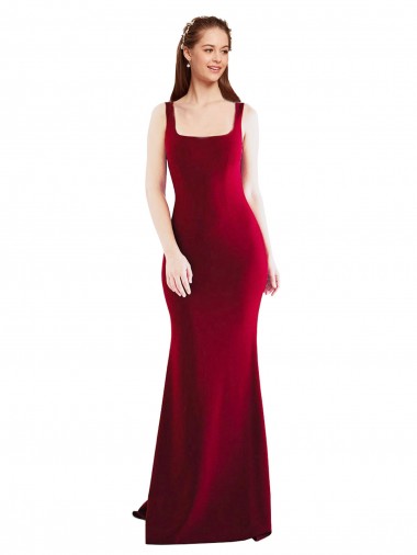 Square Neckline and Backline Fitted Crepe Prom Dress