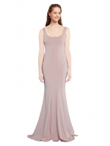 Sleeveless Scoop Neck Fully Lined Crepe Prom Dress