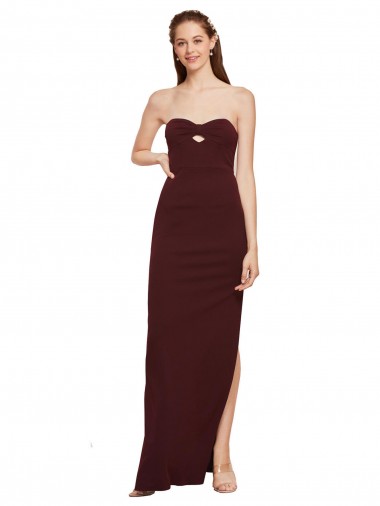 Twisted Strapless Keyhole Long Crepe Prom Dress with Slit
