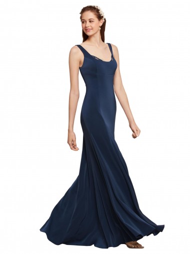 Fit and Flare Long Crepe Prom Dress with Round Neck