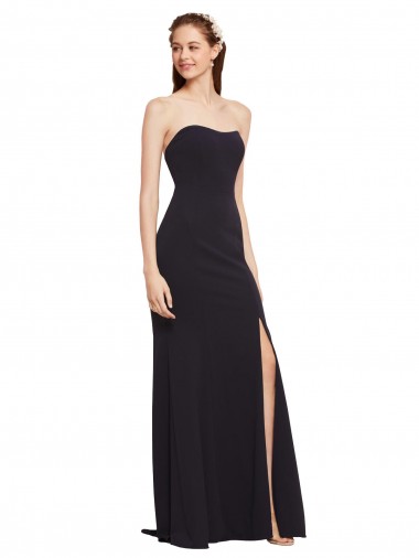 Strapless Bodycon Long Crepe Prom Dress with High Slit