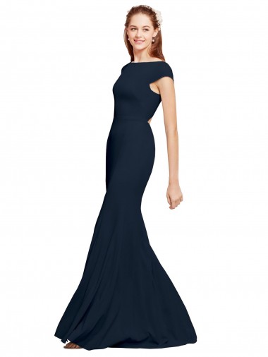 Fit and Flare Long Crepe Prom Dress with Tie Open Back