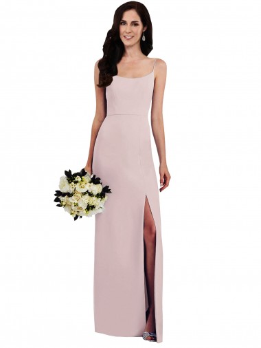 Spaghetti Strap V Back Crepe Prom Dress with Front Slit