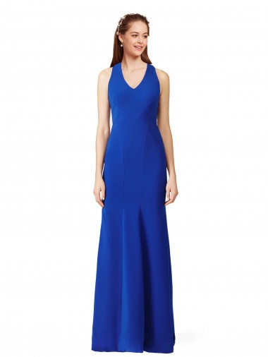 Halter V-Neck Long A-Line Crepe Prom Dress