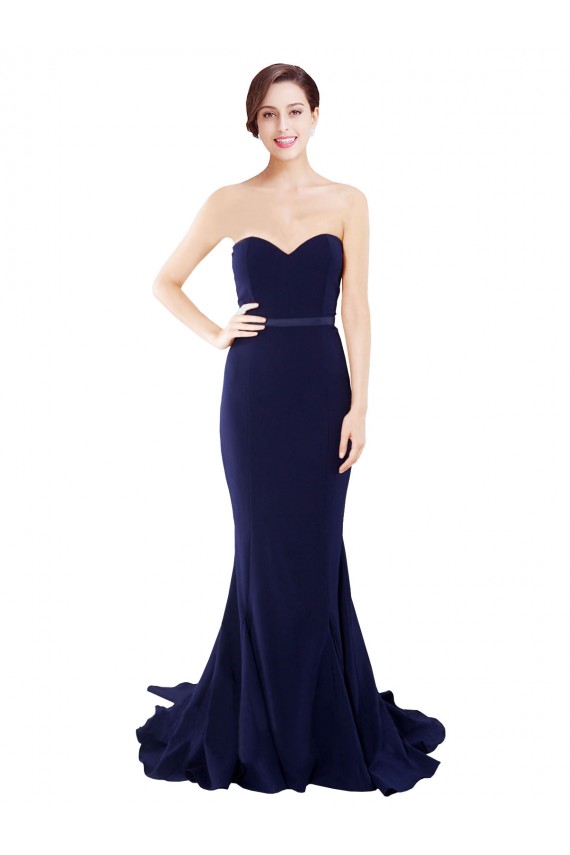 Strapless Sweetheart Neckline Crepe Prom Dress with Satin Waistband