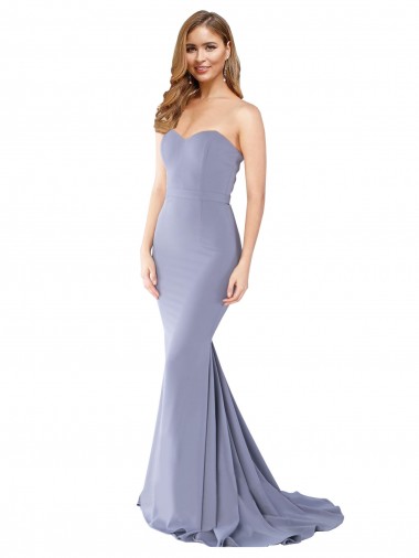 Long Strapless Sweetheart Sweep Train Crepe Prom Dress with Low Back