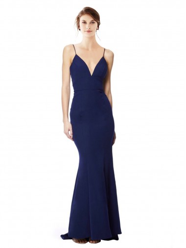 Deep V-Neck Spaghetti Straps Mermaid Crepe Prom Dress