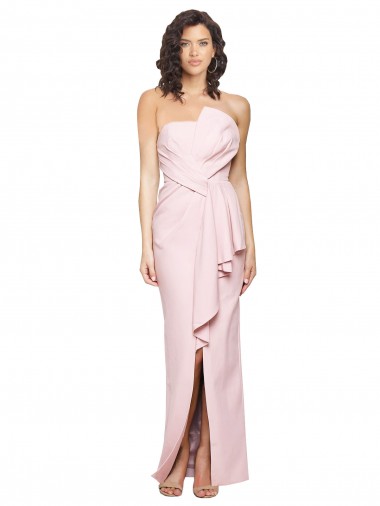 Strapless Long Full Length Ruffles Low Back Crepe Prom Dress