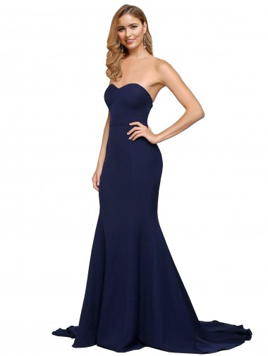 Fit and Flare Sweetheart Long Crepe Prom Dress with Sweep Train
