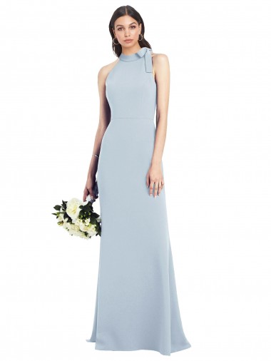 Halter Bow Neck Open Back Soft Full Length Trumpet Prom Dress
