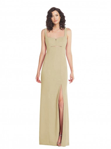 Wide Strap Slash Cutout Empire Crepe Prom Dress with Front Slit