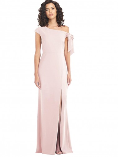 Off the Shoulder Tie Detail Trumpet Crepe Prom Dress with Front Slit