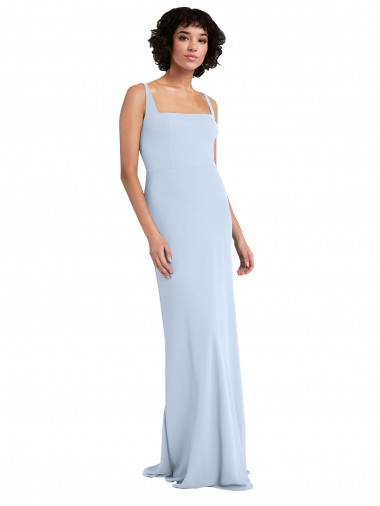 Slim Square Neck Fit and Flare Full Length Stretch Crepe Prom Dress