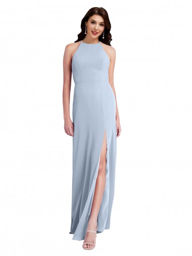 Fit and Flare High Neck Crepe Prom Dress with Side Slit