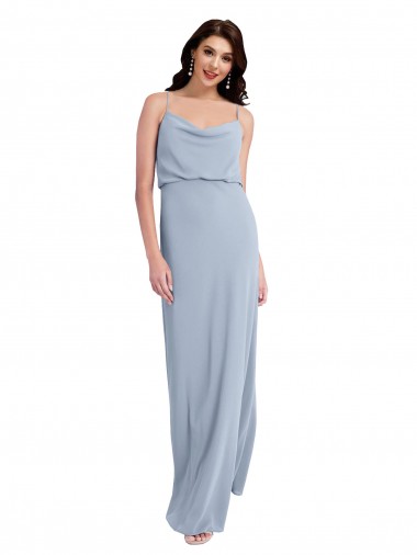 Draped Cowl Neck Long Crepe Prom Dress with Spaghetti Straps