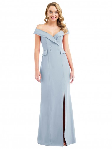 Off the Shoulder Tuxedo Maxi Prom Dress with Front Slit