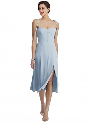 Midi Cocktail Length Bustier Crepe Prom Dress with Back Bow Straps
