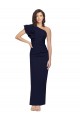 Ruched Floor Length Long Crepe Prom Dress with Shoulder Ruffles