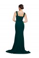 Fitted Square Neck Long Crepe Prom Dress with Train and Side Split