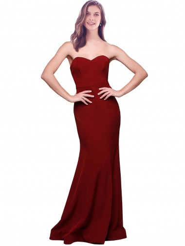 Long Full Length Sweetheart Slim Crepe Prom Dress with Strapless Bodice